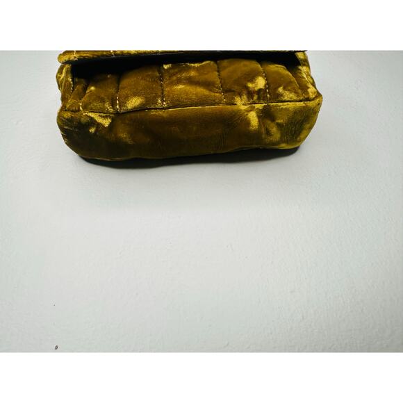 TORY BURCH Gold Velvet Clutch Flap Closure Attached Strap Mini Bag - Picture 7 of 16